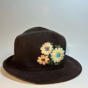 August Hats Floral Embroidered Hat - Brown
